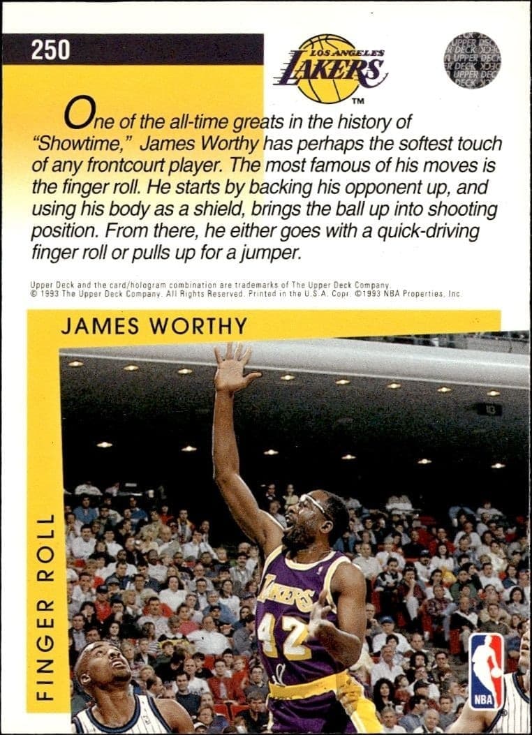 1993-94 Upper Deck Collector's Choice James Worthy #250 basketball trading card back