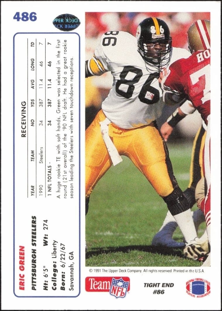 1991 Upper Deck Eric Green #486 football trading card back
