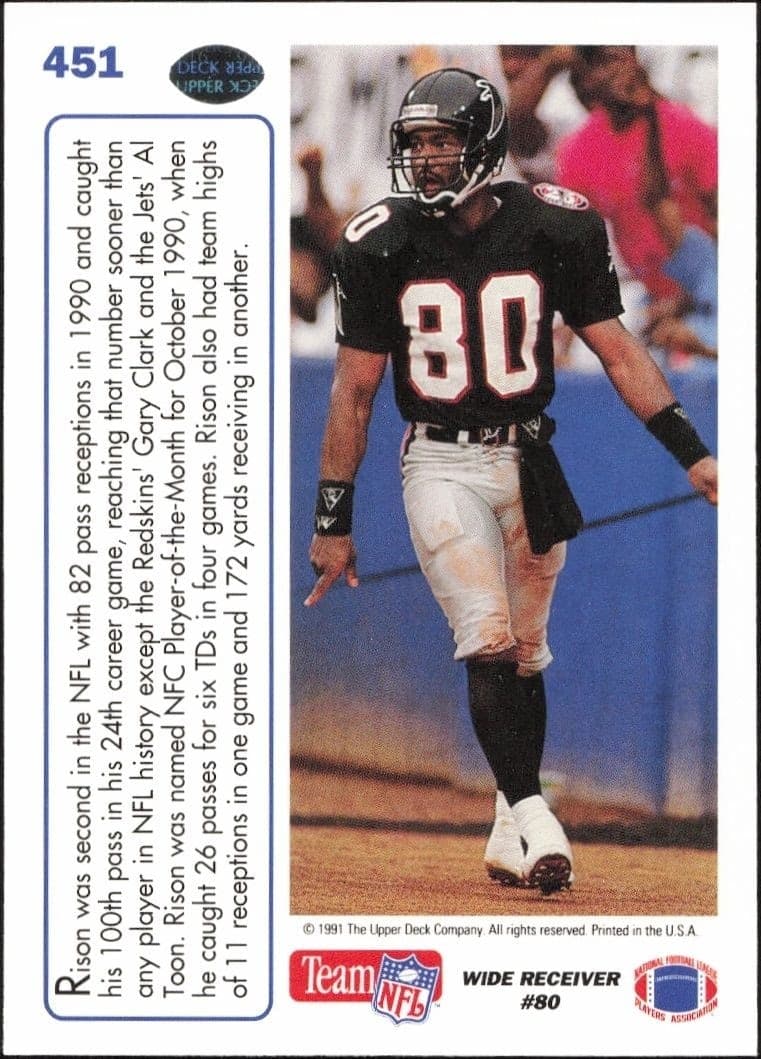1991 Upper Deck Andre Rison #451 football trading card back