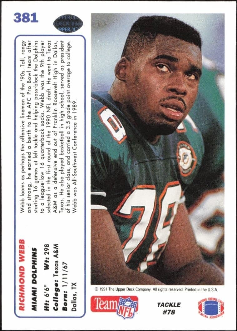1991 Upper Deck Richmond Webb #381 football trading card back