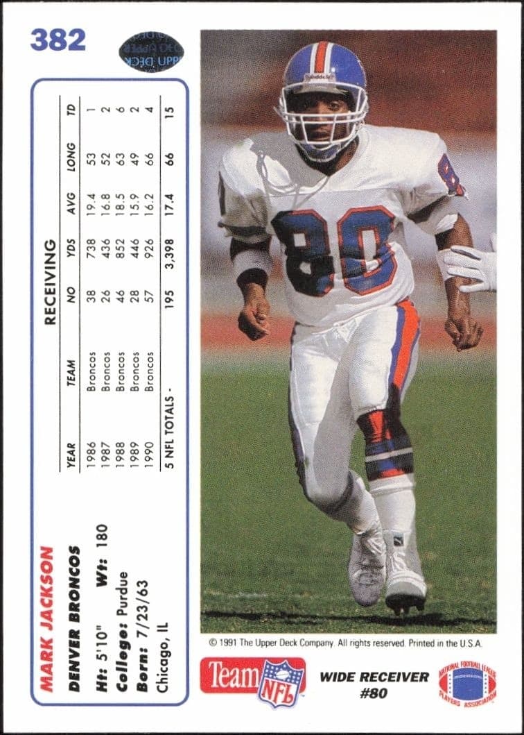1991 Upper Deck Mark Jackson #382 football trading card back
