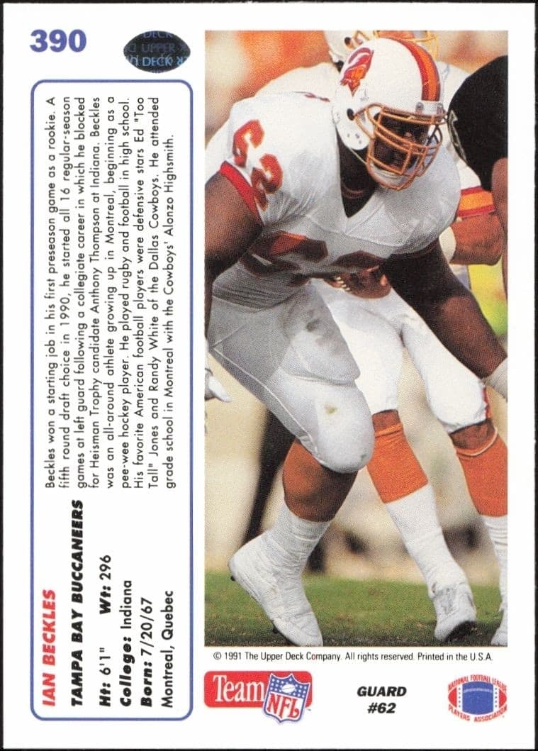 1991 Upper Deck Ian Beckles #390 football trading card back