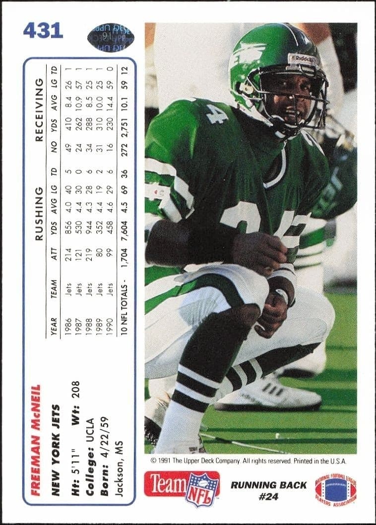 1991 Upper Deck Freeman McNeil #431 football trading card back