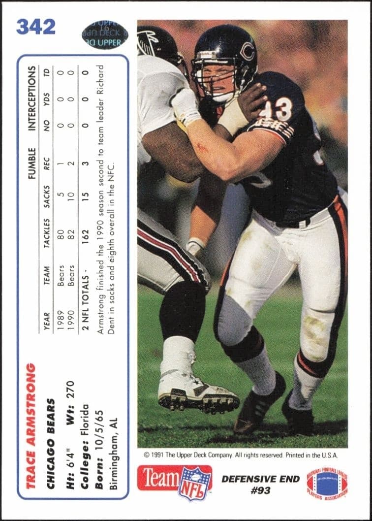 1991 Upper Deck Trace Armstrong #342 football trading card back