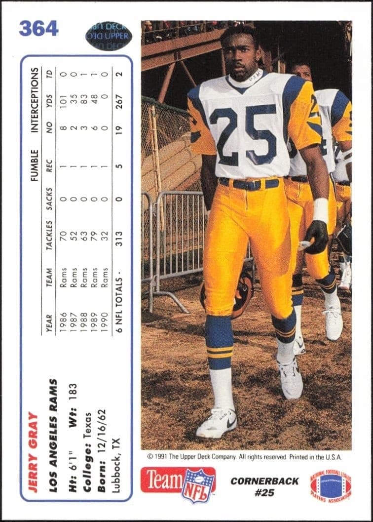 1991 Upper Deck Jerry Gray #364 football trading card back