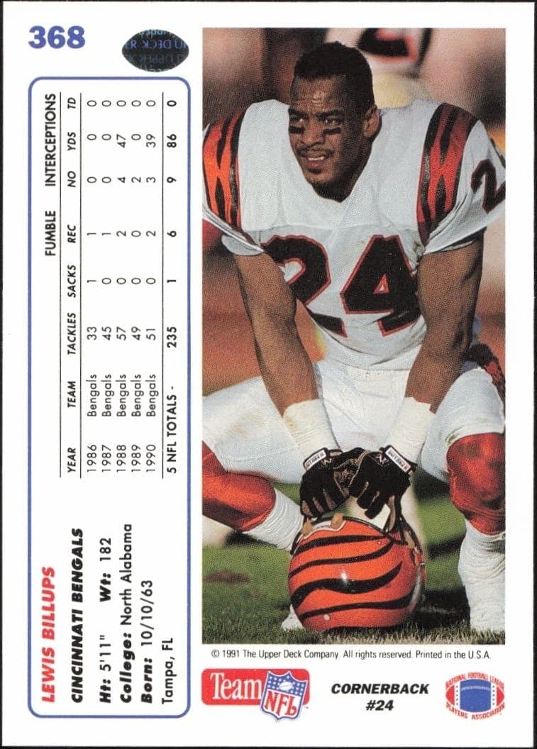 1991 Upper Deck Lewis Billups #368 football trading card back