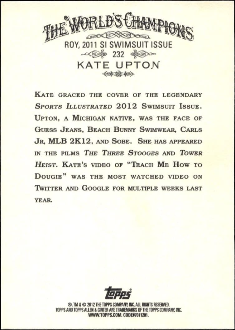 2012 Topps Allen & Ginter Kate Upton #232 baseball trading card back