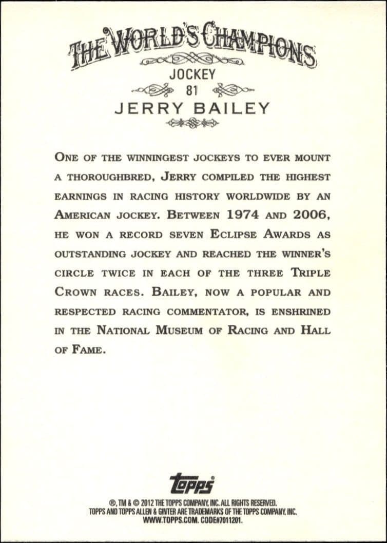 2012 Topps Allen & Ginter Jerry Bailey #81 baseball trading card back