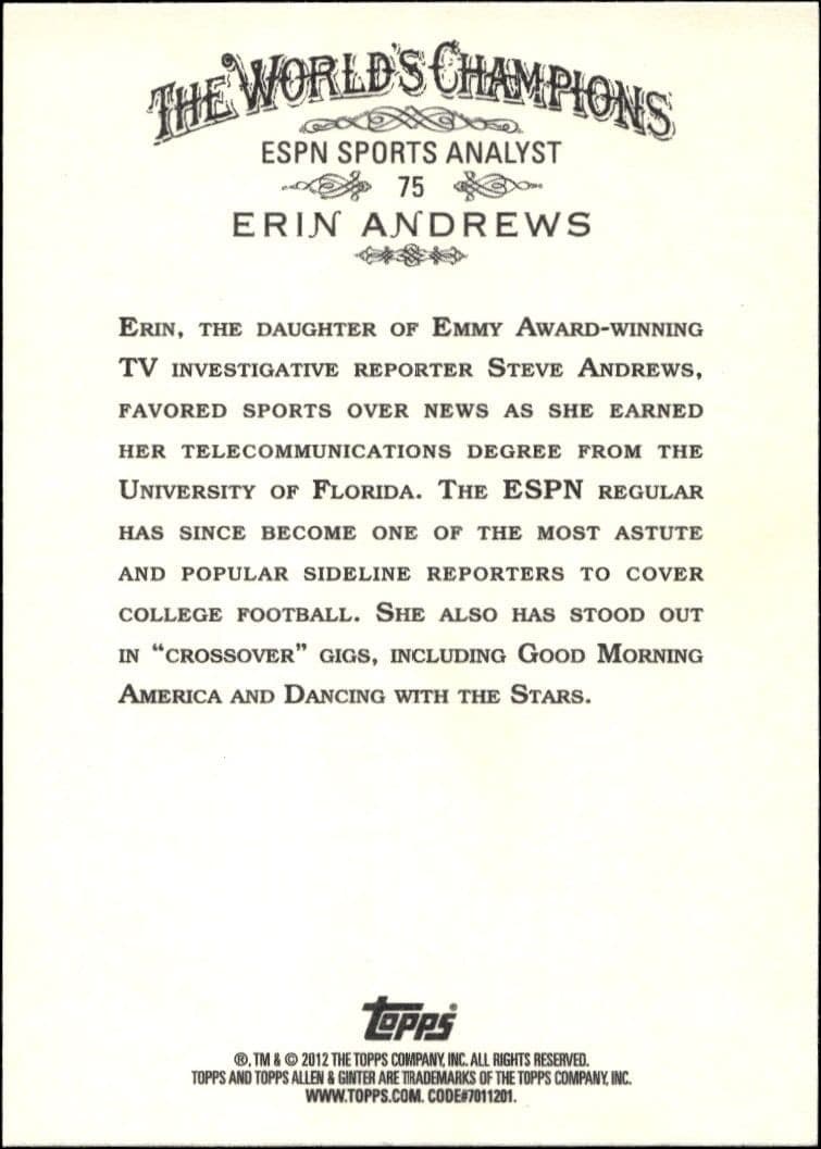 2012 Topps Allen & Ginter Erin Andrews #75 baseball trading card back