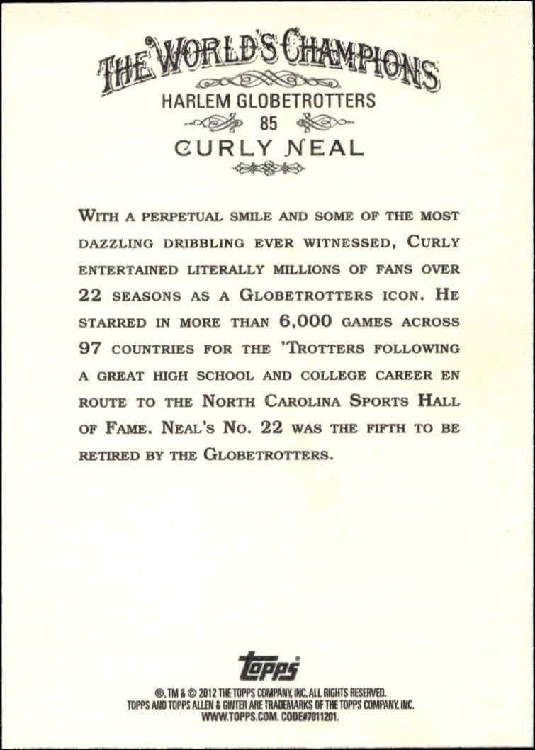 2012 Topps Allen & Ginter Curly Neal #85 baseball trading card back