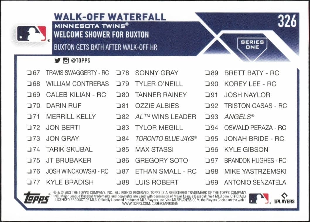 2023 Topps Checklist #326 baseball trading card back