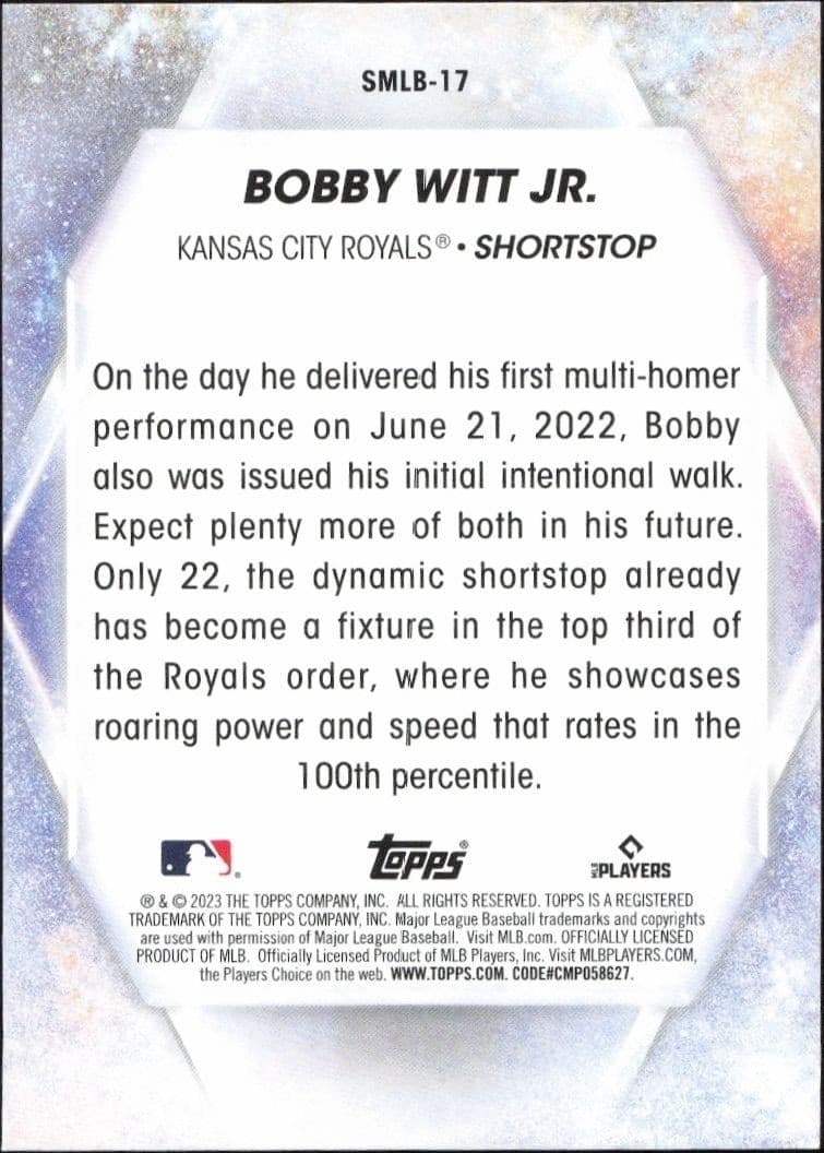 2023 Topps Bobby Witt Jr. #SMLB-17 baseball trading card back