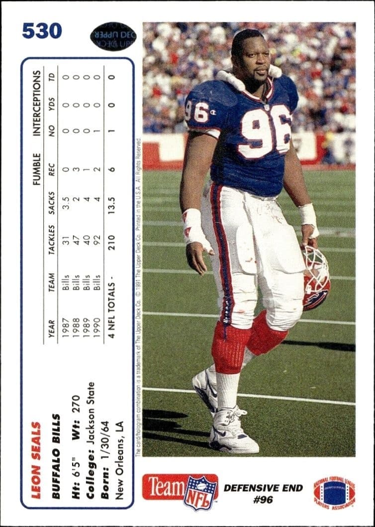 1991 Upper Deck Leon Seals #530 football trading card back