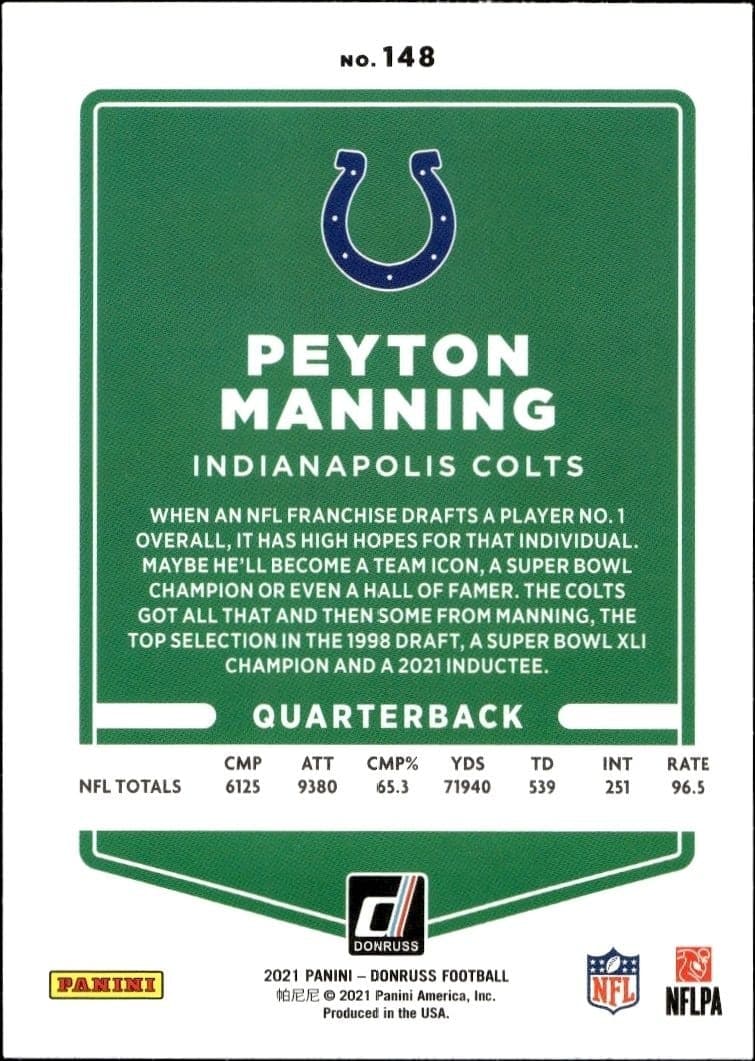 2021 Donruss Peyton Manning #148 football trading card back