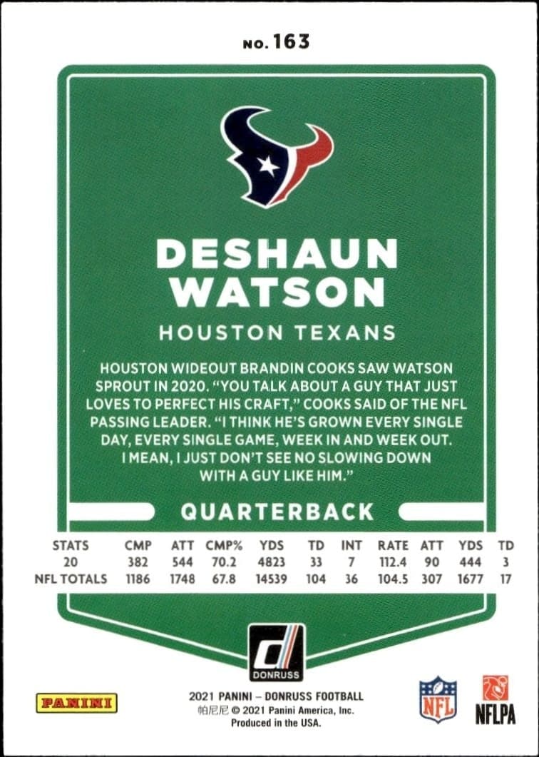 2021 Donruss Deshaun Watson #163 football trading card back