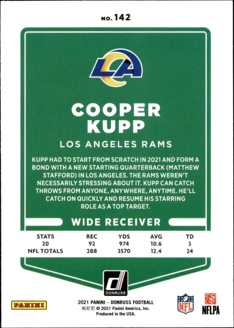 2021 Donruss Cooper Kupp #142 football trading card back