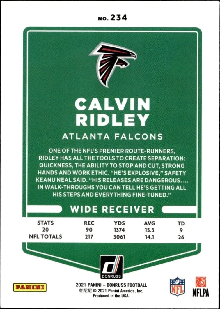 2021 Donruss Calvin Ridley #234 football trading card back