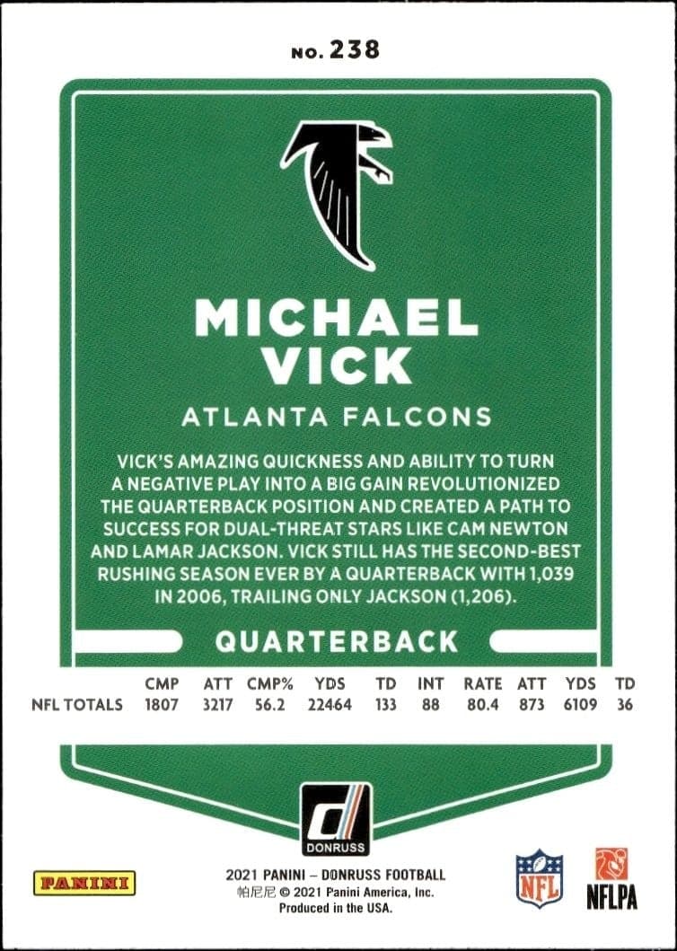 2021 Donruss Michael Vick #238 football trading card back