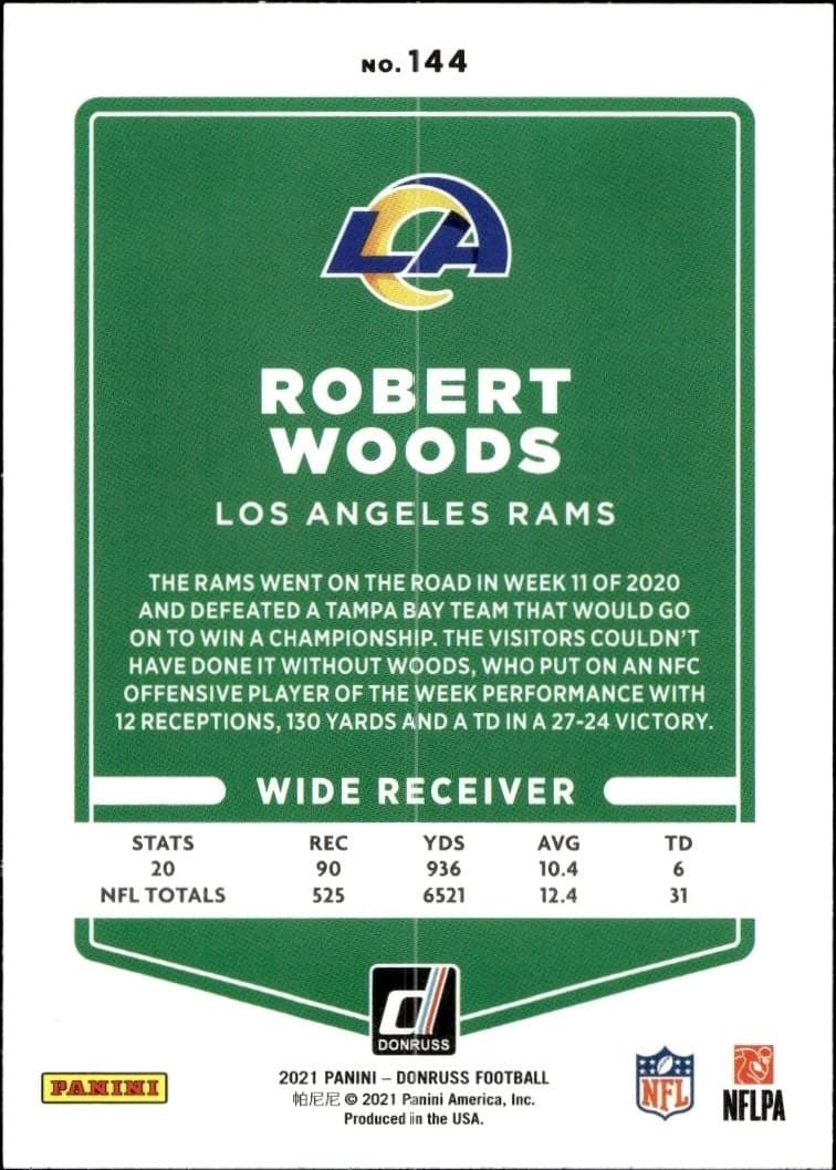 2021 Donruss Robert Woods #144 football trading card back