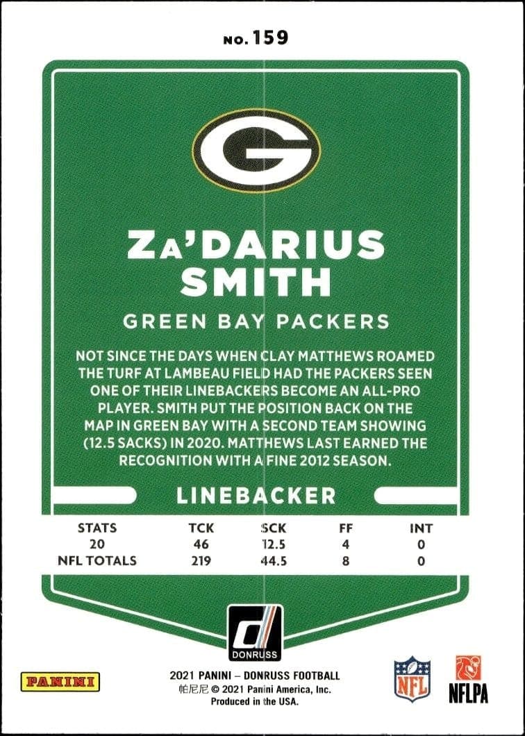 2021 Donruss Za'Darius Smith #159 football trading card back