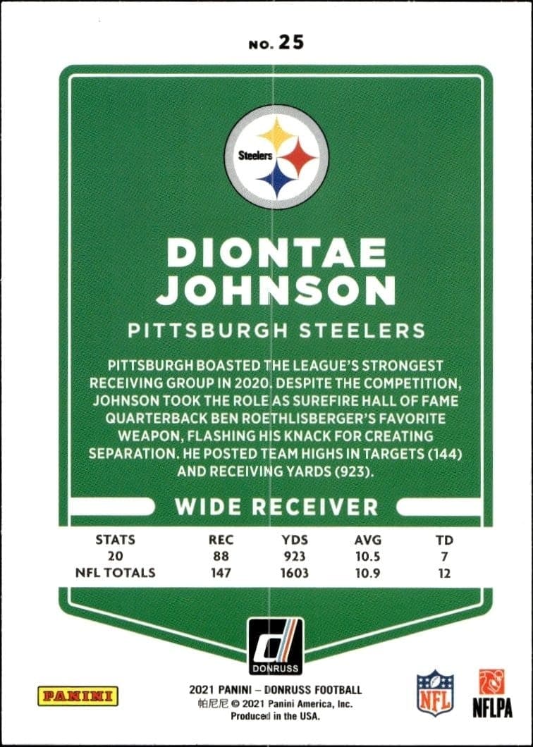 2021 Donruss Diontae Johnson #25 football trading card back