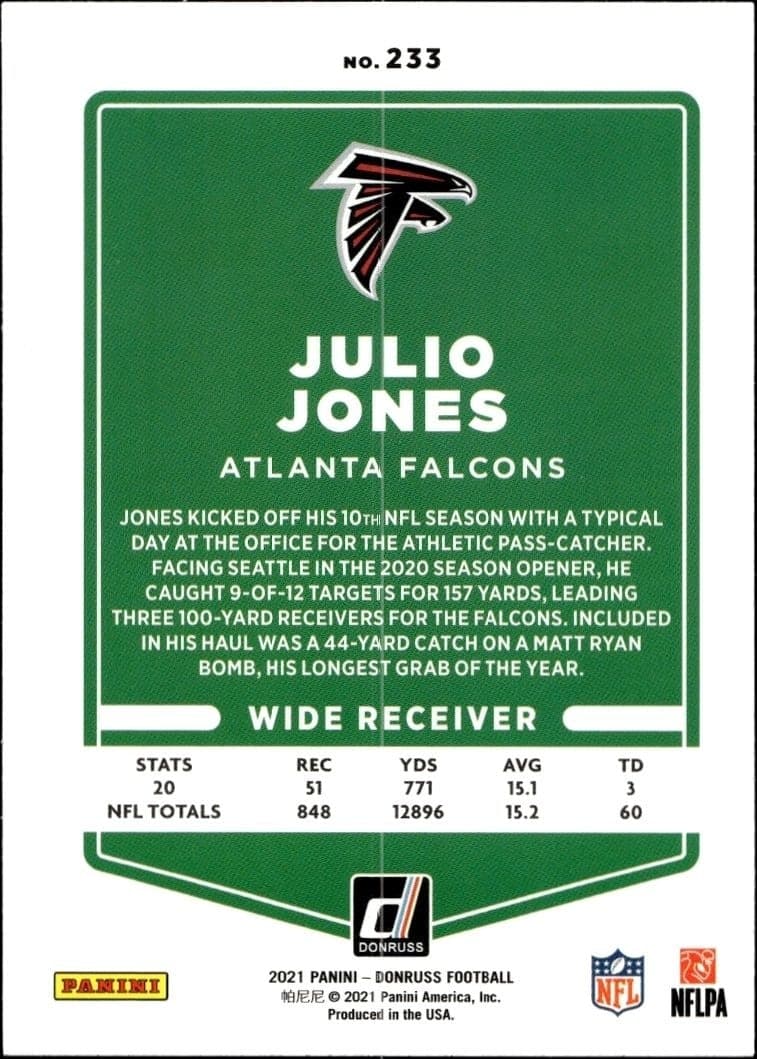 2021 Donruss Julio Jones #233 football trading card back