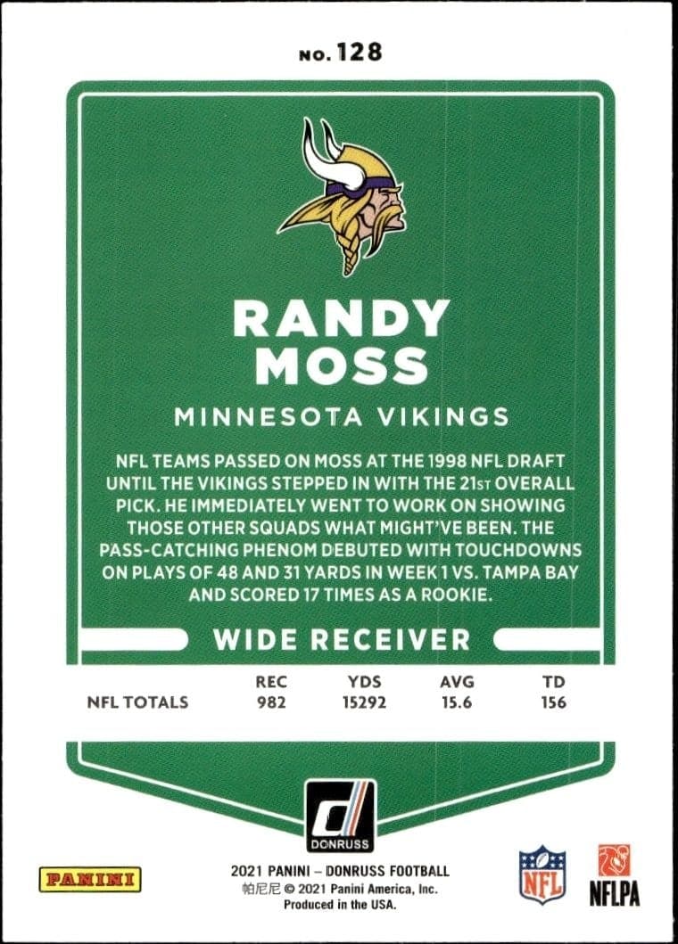 2021 Donruss Randy Moss #128 football trading card back