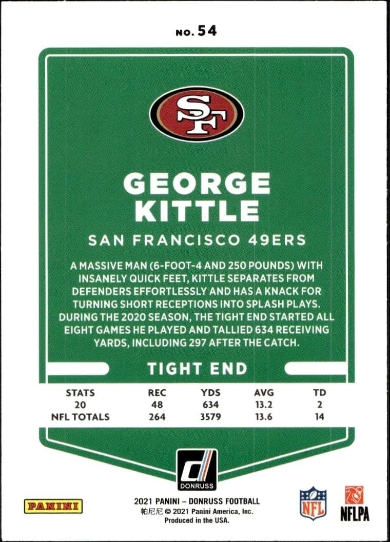2021 Donruss George Kittle #54 football trading card back