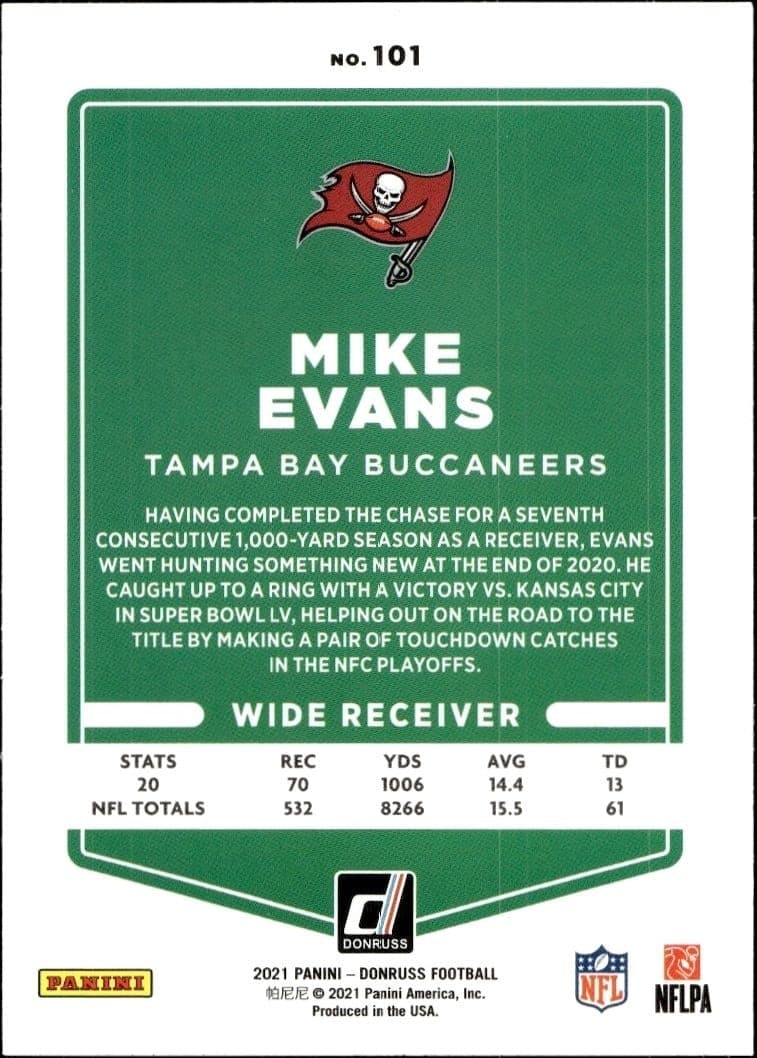 2021 Donruss Mike Evans #101 football trading card back
