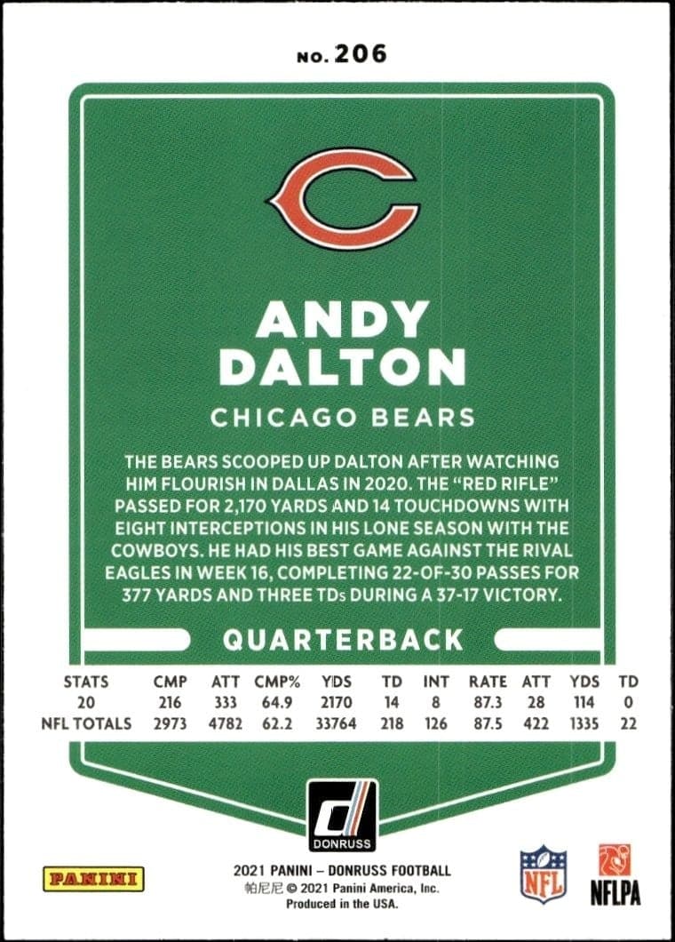 2021 Donruss Andy Dalton #206 football trading card back