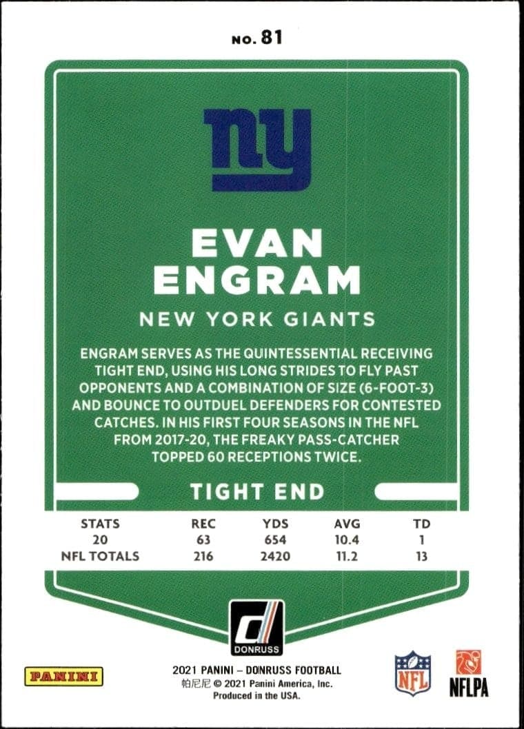 2021 Donruss Evan Engram #81 football trading card back