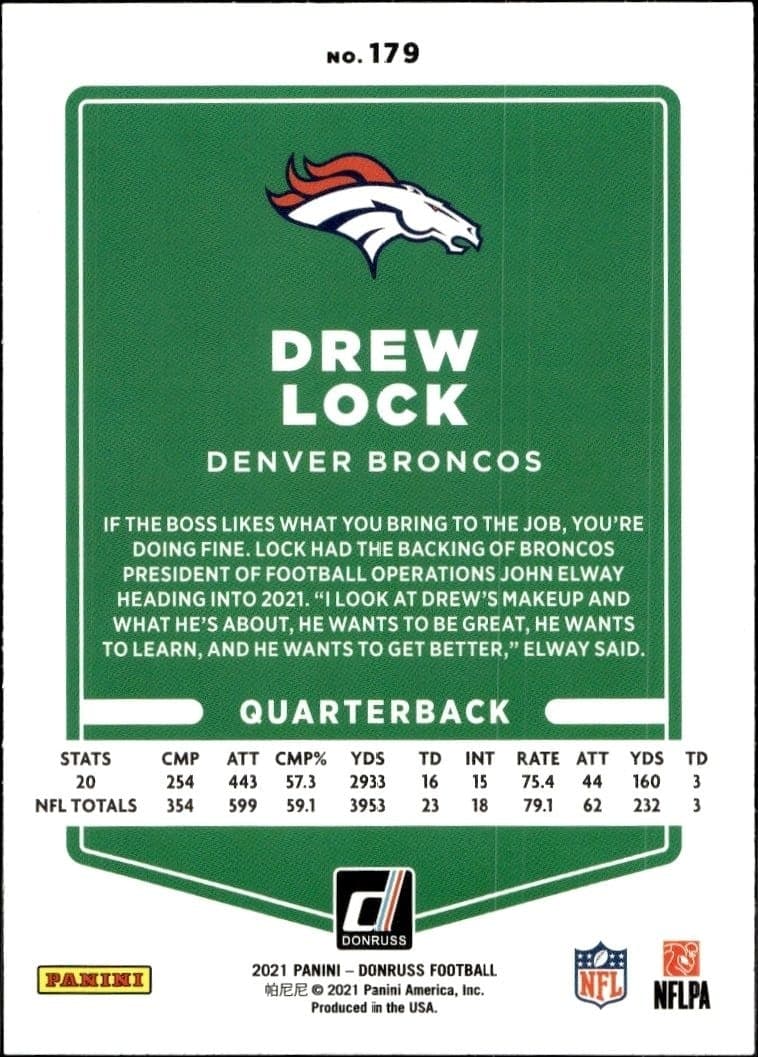 2021 Donruss Drew Lock #179 football trading card back
