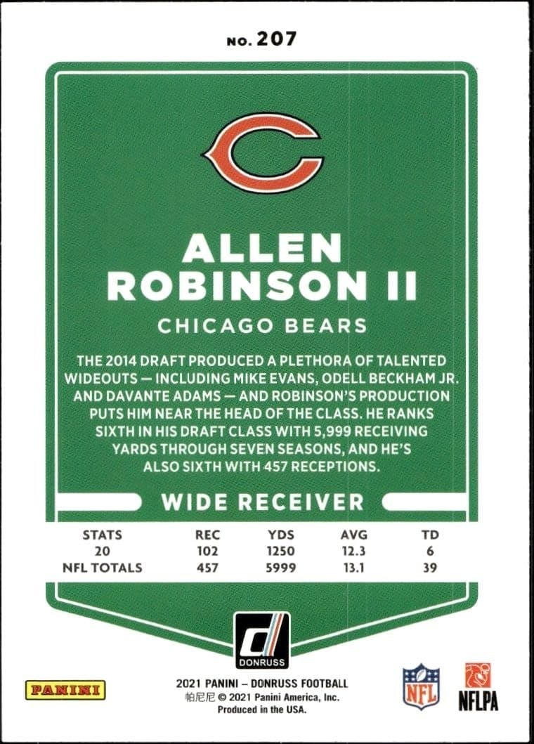 2021 Donruss Allen Robinson II #207 football trading card back