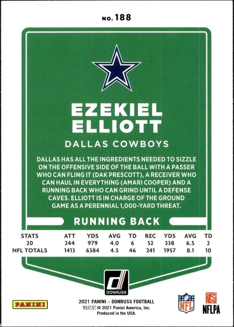 2021 Donruss Ezekiel Elliott #188 football trading card back