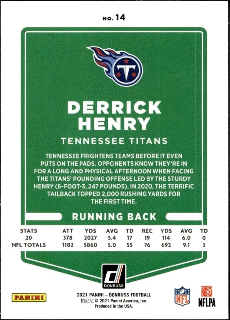 2021 Donruss Derrick Henry #14 football trading card back
