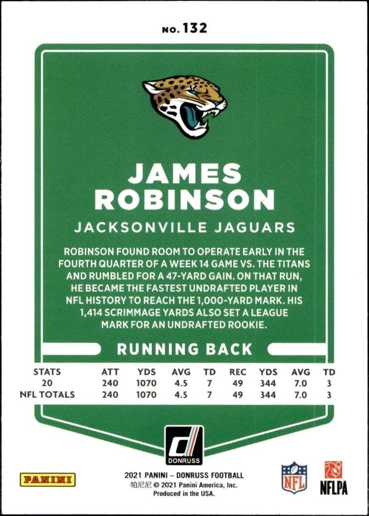 2021 Donruss James Robinson #132 football trading card back