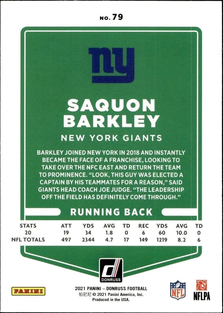 2021 Donruss Saquon Barkley #79 football trading card back