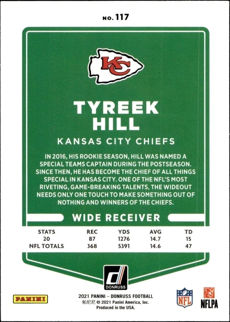 2021 Donruss Tyreek Hill #117 football trading card back