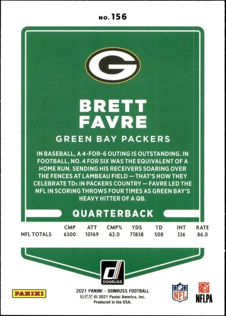 2021 Donruss Brett Favre #156 football trading card back