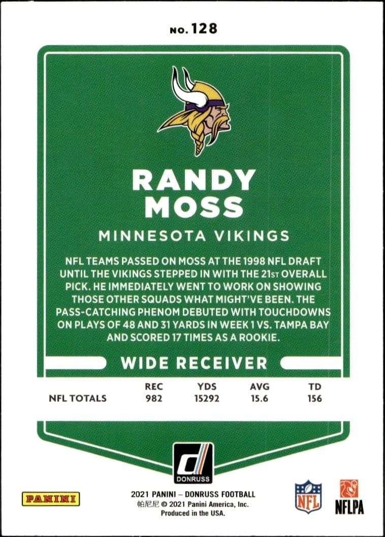 2021 Donruss Randy Moss #128 football trading card back