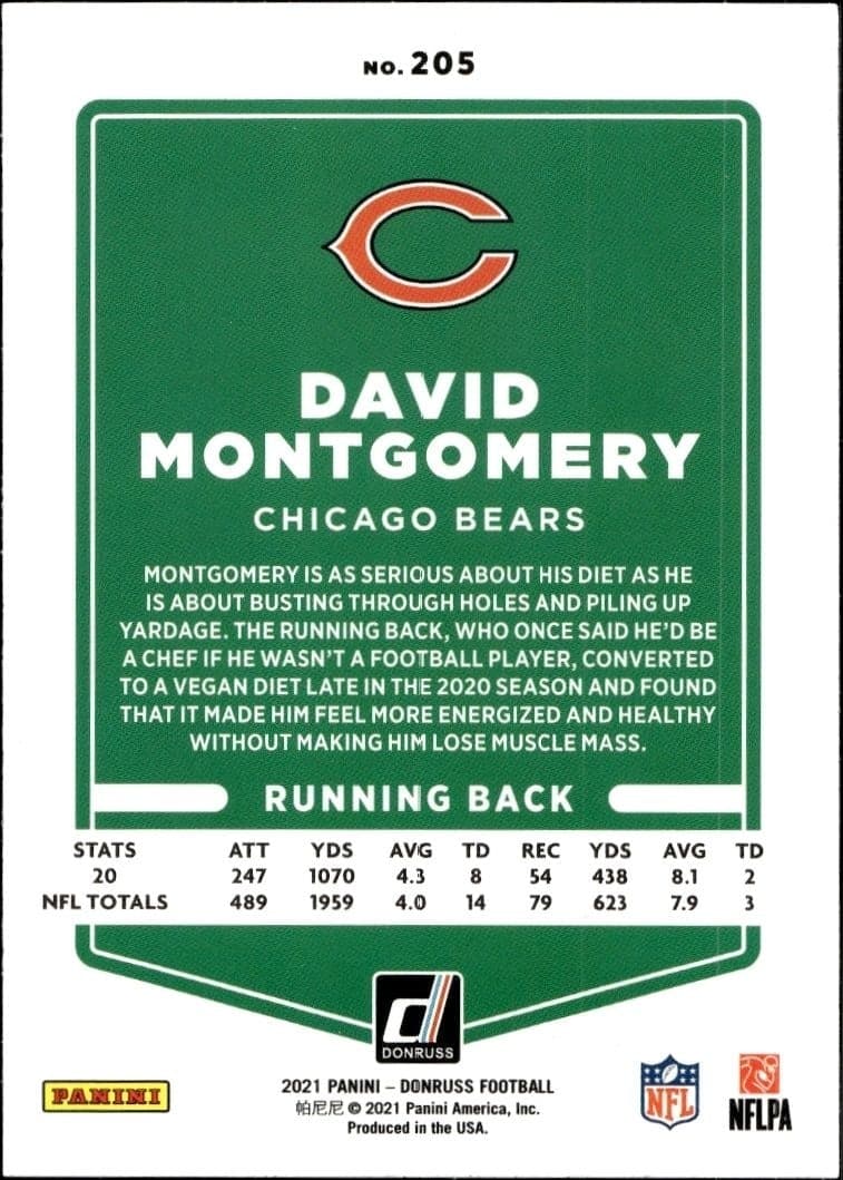 2021 Donruss David Montgomery #205 football trading card back