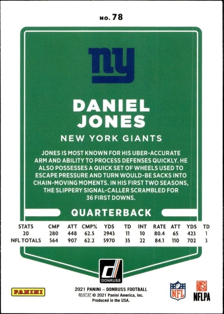 2021 Donruss Daniel Jones #78 football trading card back