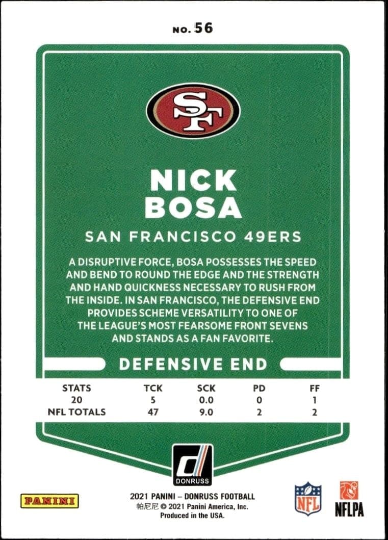 2021 Donruss Nick Bosa #56 football trading card back