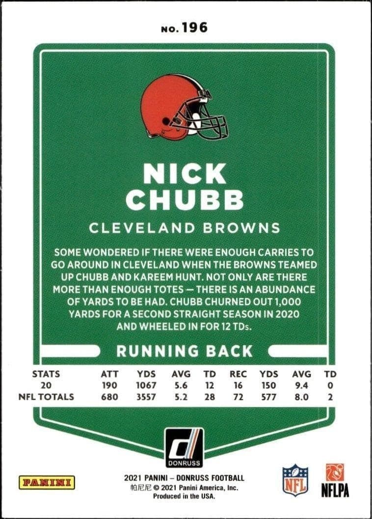 2021 Donruss Nick Chubb #196 football trading card back