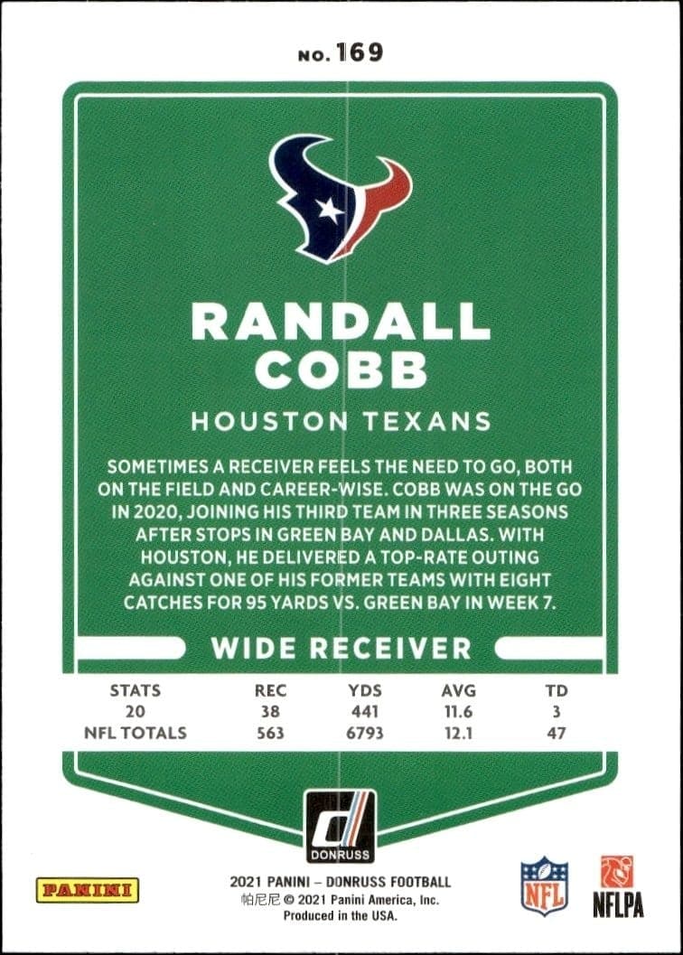 2021 Donruss Randall Cobb #169 football trading card back