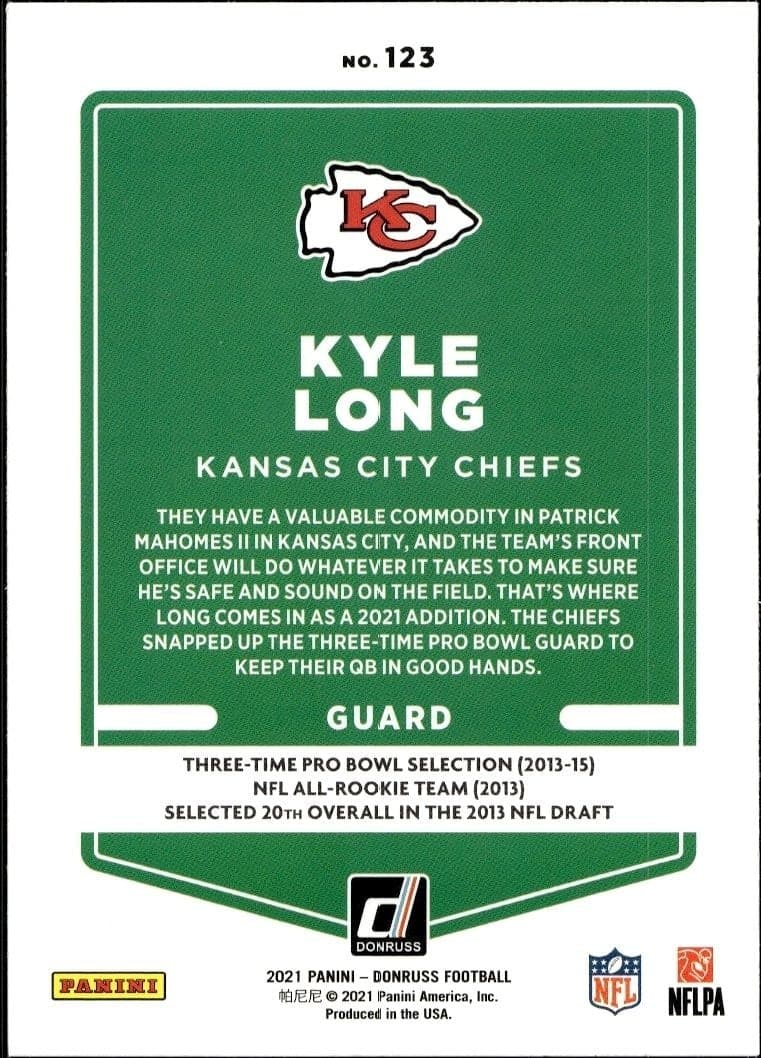2021 Donruss Kyle Long #123 football trading card back