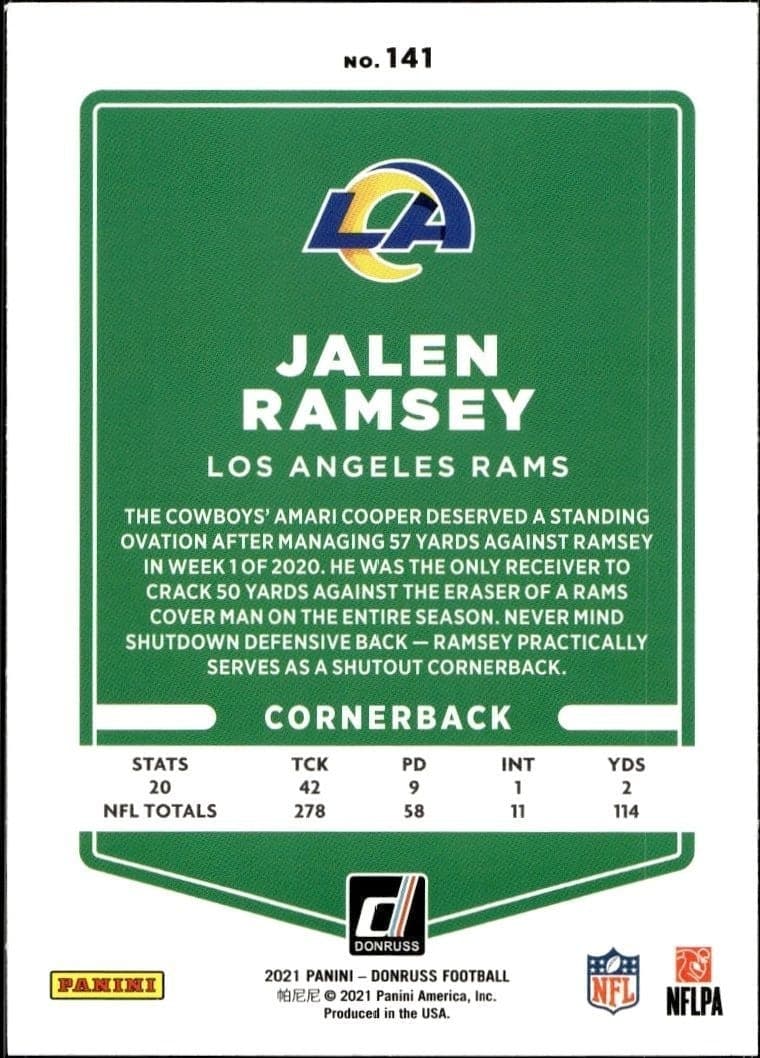 2021 Donruss Jalen Ramsey #141 football trading card back