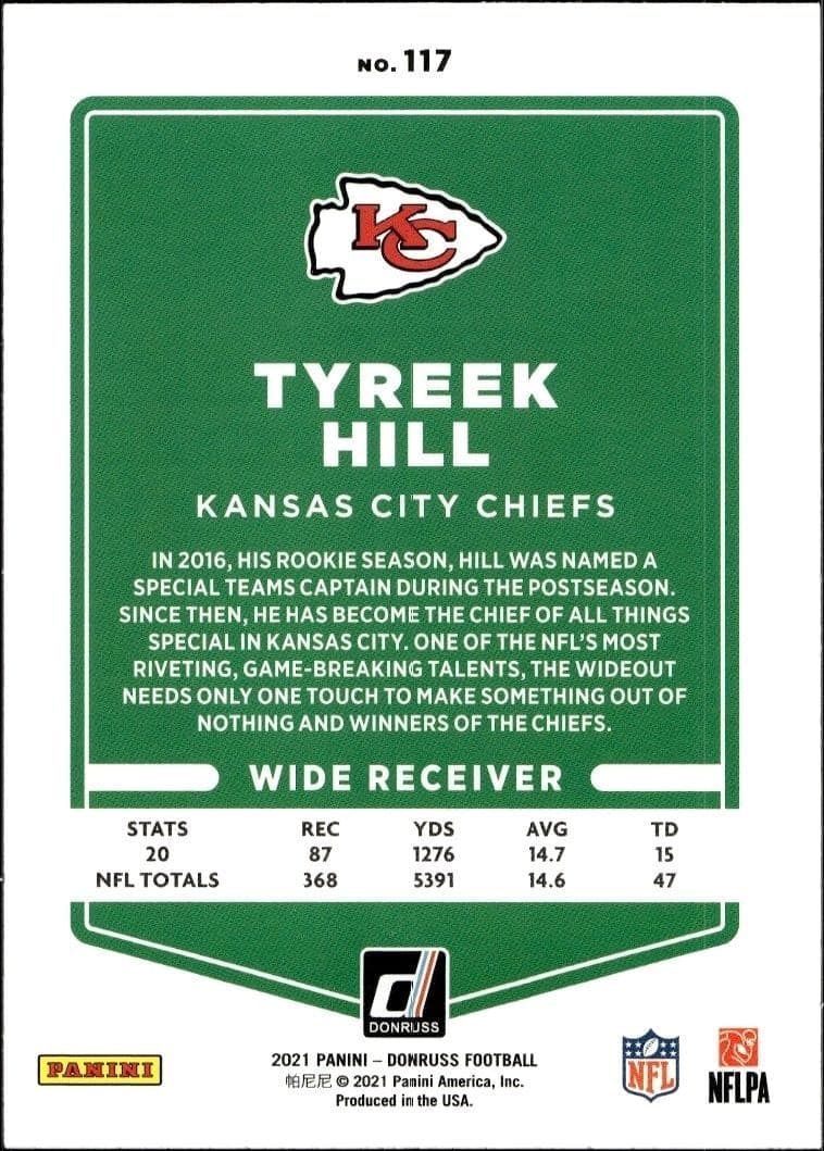 2021 Donruss Tyreek Hill #117 football trading card back