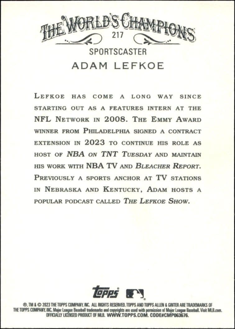 2023 Topps Allen & Ginter Adam Lefkoe #217 baseball trading card back