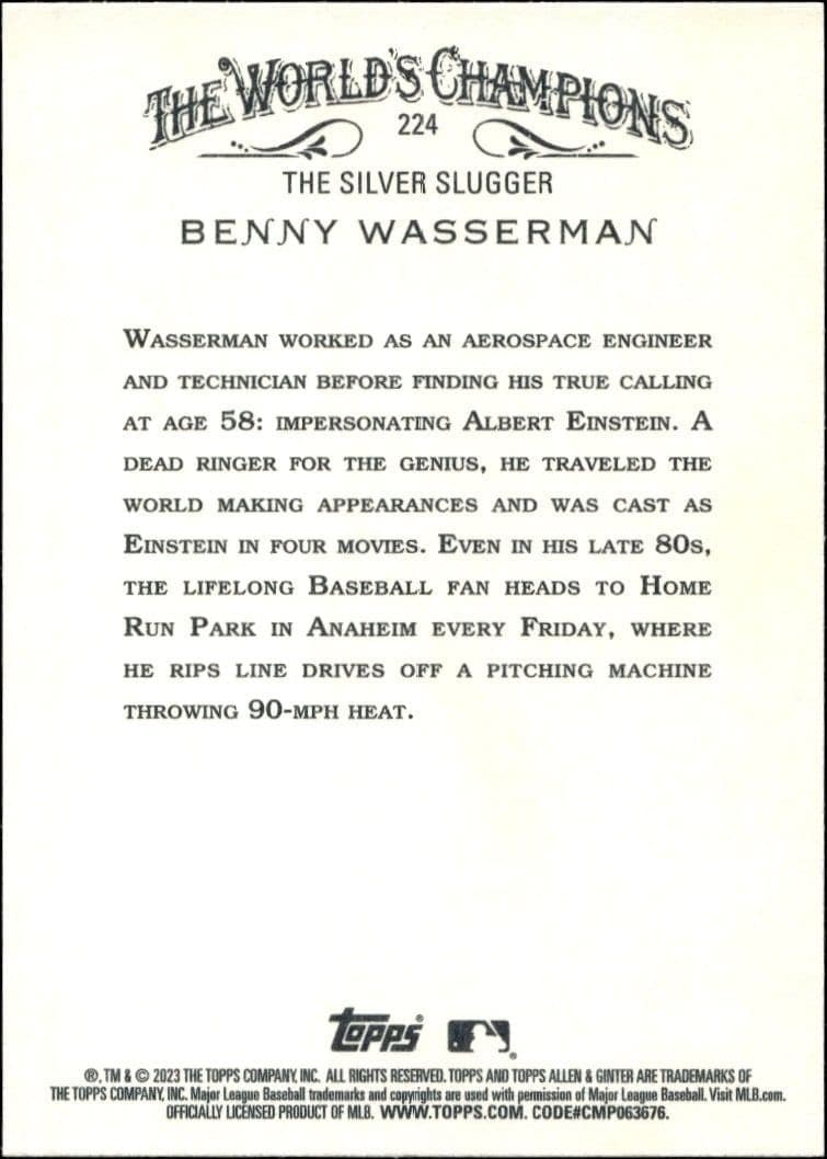 2023 Topps Allen & Ginter Benny Wasserman #224 baseball trading card back